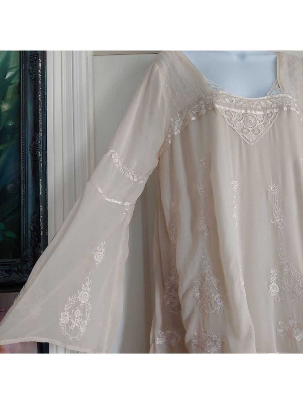 Free People Embroidered Dress Fairycore Festival Romantic Boho Ethereal M - Picture 6 of 15